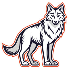 Cartoon Stylized Wolf Standing with Orange Outline on Isolated White Background