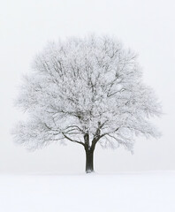 Obraz premium solitary winter tree stands against white background