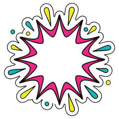 Retro Style Comic Burst with Pink, Blue, Yellow Accents on White Backdrop Patterned