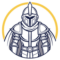 Armored Knight with Golden Circle, Medieval Warrior in Full Suit Armor