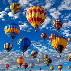 Obraz premium A Spectacular Display of Vibrant Balloons Surrounded by Fluffy Clouds.