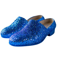 Neon Blue Glitter Slippers with Faux Laces Isolated on Transparent Background