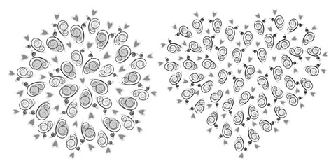 Hearts and Butterflies shaped Circle and Heart Grayscale Abstract Backgrounds Textures concept Set 2