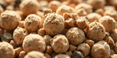 Fototapeta premium Close up of Organic Beige Pellets Natural Food Texture Healthy Diet Concept