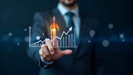 Hand Interacting with Holographic Business Growth Interface for Startups