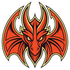 Detailed Orange Dragon Head with Yellow Eyes and Intricate Wing Design on White