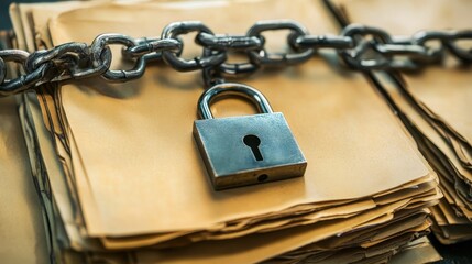 Secured Archives: Confidential Documents Protected by Padlock and Chain