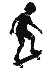 Boy ride skateboard vector silhouette illustration isolated on white background