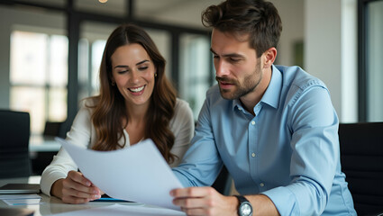 Business Executives Collaborate on Corporate Project: Financial Advisor & Lawyer Review Documents Together