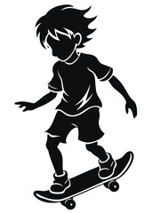 Obraz premium Boy ride skateboard vector silhouette illustration isolated on white background