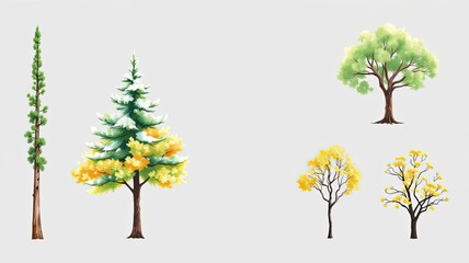 Fototapeta premium Seasonal Trees Nature Illustrations Spring Summer Autumn Winter
