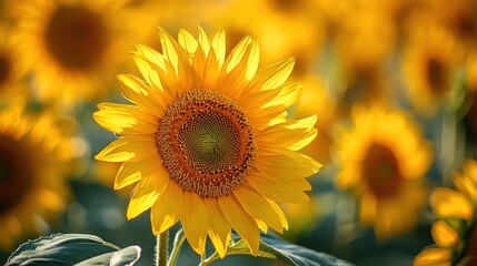 Obraz premium Sunlit Sunflower Blooming in Summer Field