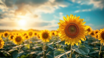 Sunlit Sunflower Field at Sunset (1)