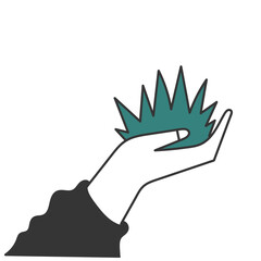 hand drawing doodle hand carrying green grass