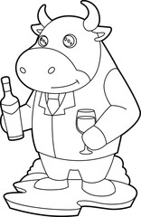 Bull Bottle Red wine Animal Vector Graphic Art Illustration