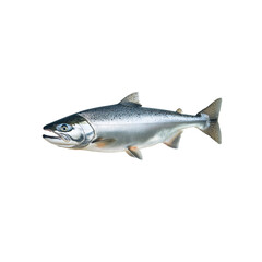 Obraz premium This silver salmon showcases its streamlined shape and shimmering scales, captured in mid-swim through the air, emphasizing the beauty of marine life.