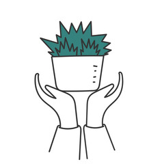 hand drawing doodle hand carrying green grass