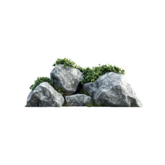 Gray rocks and lush green plants against a transparent background enhance design projects with a natural touch.