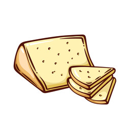 Manchego triangle slice cut into thin slices pile line icon. Outline hand drawn sheep milk cheese. Dairy product of Spain mascot, tasty Manchego pieces for cooking and eating icon vector illustration