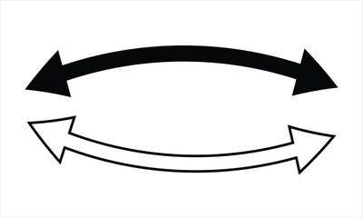 Set of double headed curve whit and black arrows. Dual sided curved arrow icon. Black and white arrow outline. Double reverse arrows. vector design. Dual semi circle arrow.