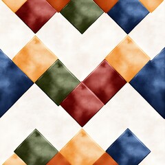 Fototapeta premium Abstract Watercolor Geometric Pattern with Earthy Tones and Zigzag Design