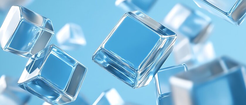 Transparent blue geometric cubes floating in a soft light - Powered by Adobe