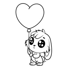 Bunny carrying heart balloon, for coloring