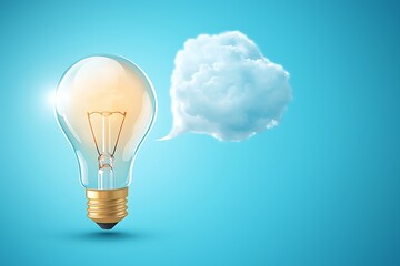 Illuminated Idea Glowing Light Bulb with a Cloud Thought Bubble.