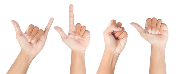 Set of Man hand gestures isolated on transparent background