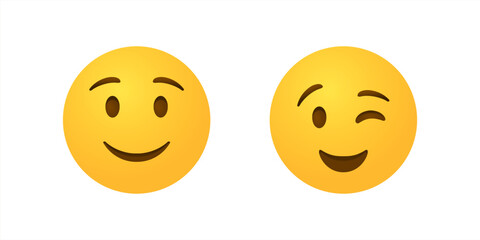 Smile or eye blink face emoji set in yellow and black color. Winking Face. Eye winking emoji, funny yellow emoticon with smile. Smile icon vector 10 eps.