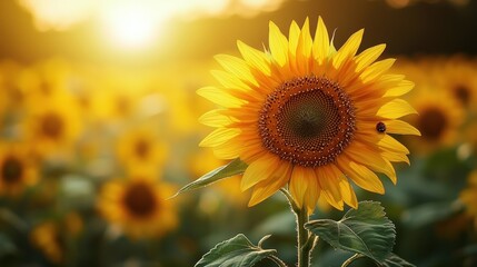 Fototapeta premium Sunset Sunflower Field Bloom Closeup