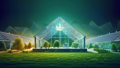 Obraz premium greenhouse concept in wire frame light low polygons