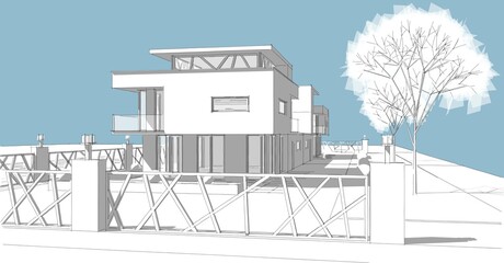  modern townhouse sketch 3d illustration