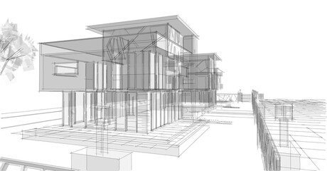  modern townhouse sketch 3d illustration