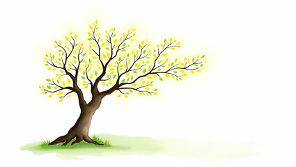 Elegant Watercolor Tree Illustration with Vibrant Foliage and Space