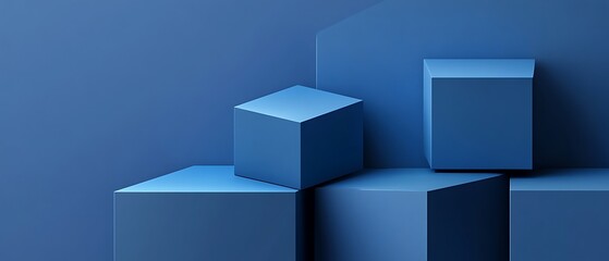 Blue geometric shapes arranged to create an abstract minimalist composition