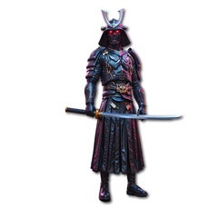 Fototapeta premium Mystical warrior isolated on a transparent background with sword ready for battle showcasing detailed armor and menacing presence