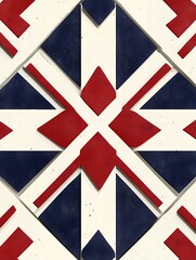 Obraz premium Close up of a geometric pattern with red and blue shapes on a white background, repeating design