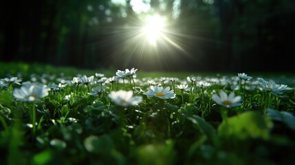 Sunlight filtering through a field of wildflowers