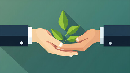 Flat Businessman Hands Clasped Together: A Cute Vector Illustration Emphasizing Corporate Commitment to Sustainable Development Goals and Environmentally Friendly Strategies