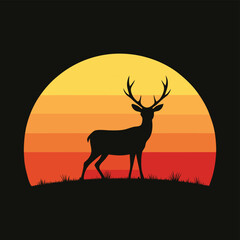 Deer silhouette at sunset in the wild