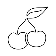 Cherry berry fruit illustration. Single line icon. Line art double Cherry. One line twins Cherry illustration. Vector Outline fruit isolated on white background