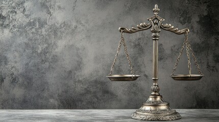 Antique scales of justice on textured background, for legal or justice themed content