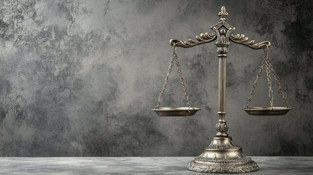 Antique scales of justice on textured background, for legal or justice themed content