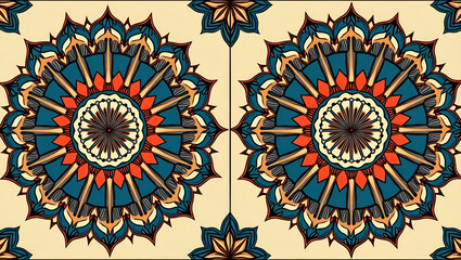 Dynamic Flat Design Tribal Art Series: Hamsa Mandala Fusion for Modern Marketing - Cultural Flair Tile Layout with Consistent Color Palette & Mosaic Design in Cute Vector Illustration