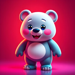 Naklejka premium 3D Cartoon Bear with Neon-lit effect