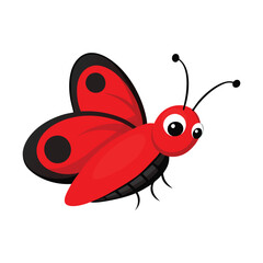 Vector illustration of a cute cartoon red butterfly with insects and bugs in nature colorful