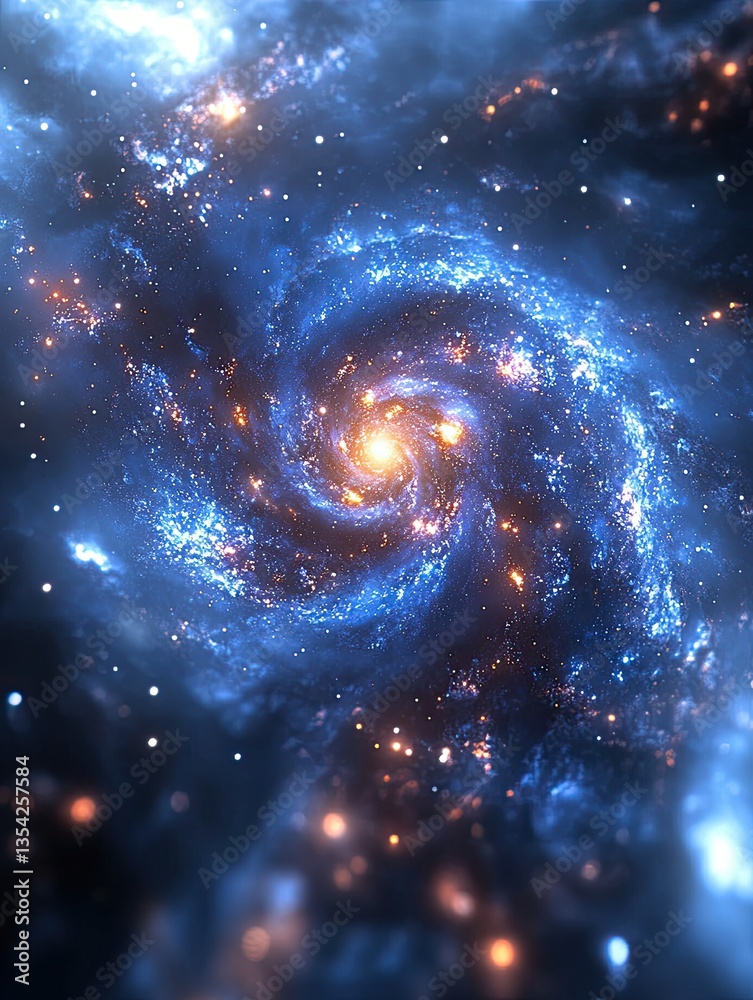 Wall mural view from space of a spiral galaxy and stars. the universe filled with stars, nebulae and galaxies