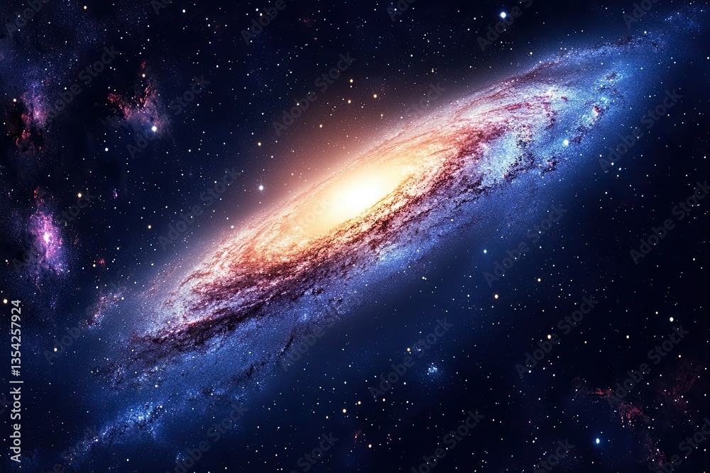 Wall mural view from space of a spiral galaxy and stars. the universe filled with stars, nebulae and galaxies