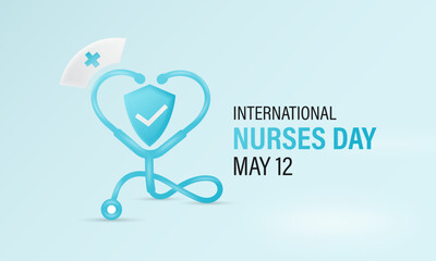 International Nurse Day .12th May International Nurse Day. Celebrate nurse`s uniform nurse with stethoscope and heart love icon. Design for web banner. 3 d rendering design .